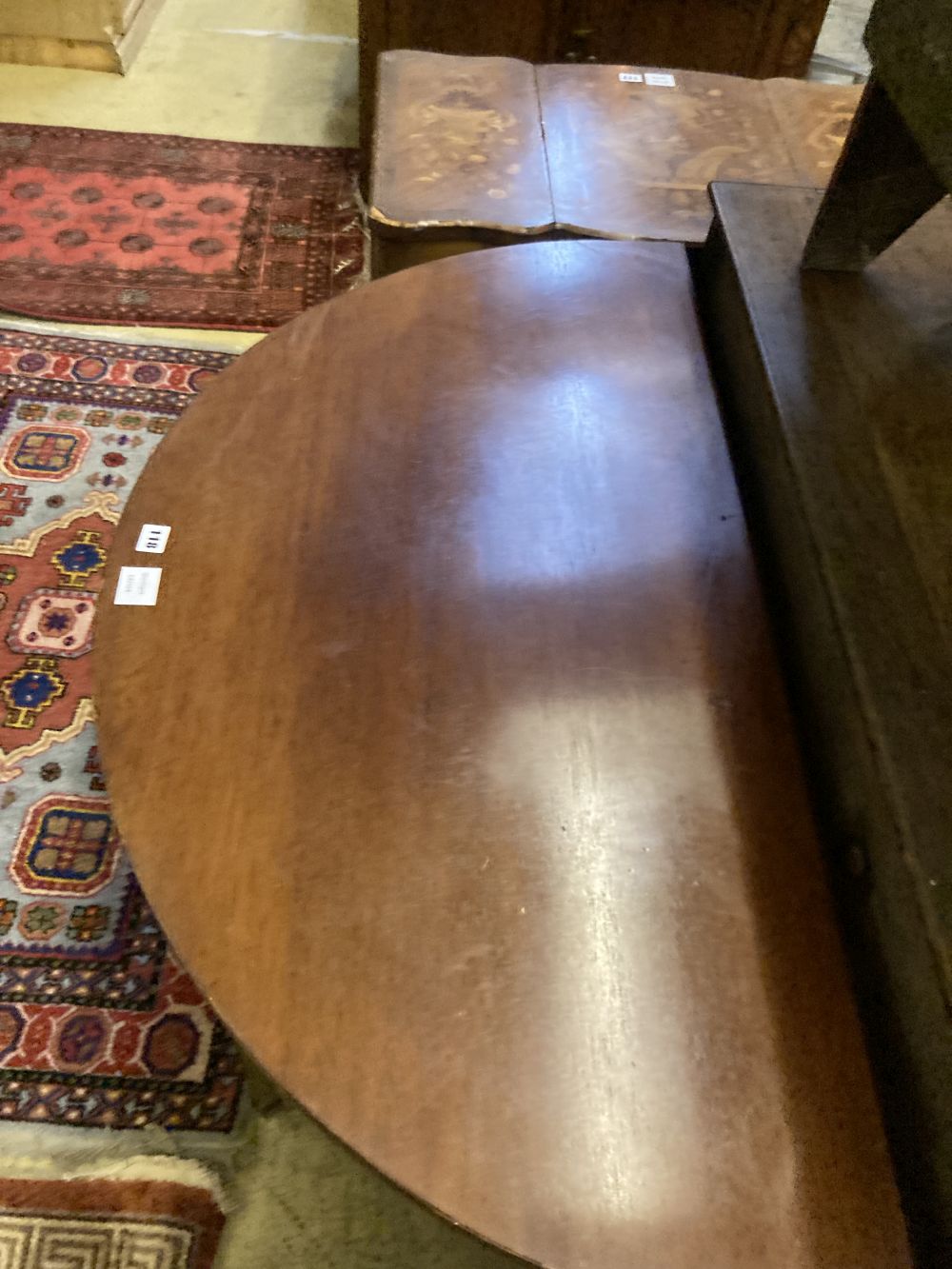 A George III mahogany demi-lune side table, width 110cm depth 58cm height 75cm